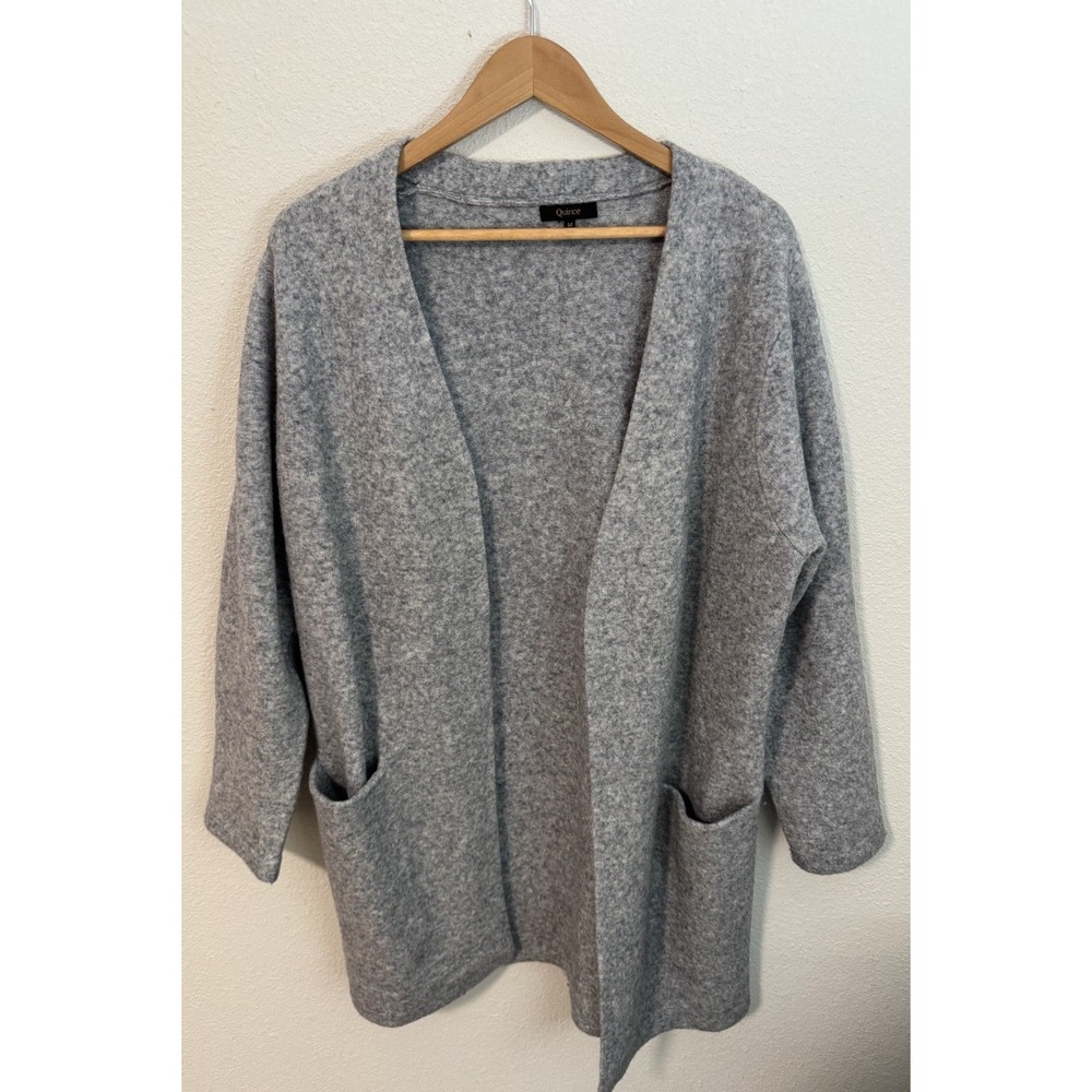 Quince Women's Merino Wool Duster Cardigan Heather‎ Grey Size Medium Pockets EUC